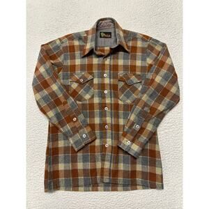 Vintage 80s Mens Long Sleeve Wool Flannel Shirt Medium